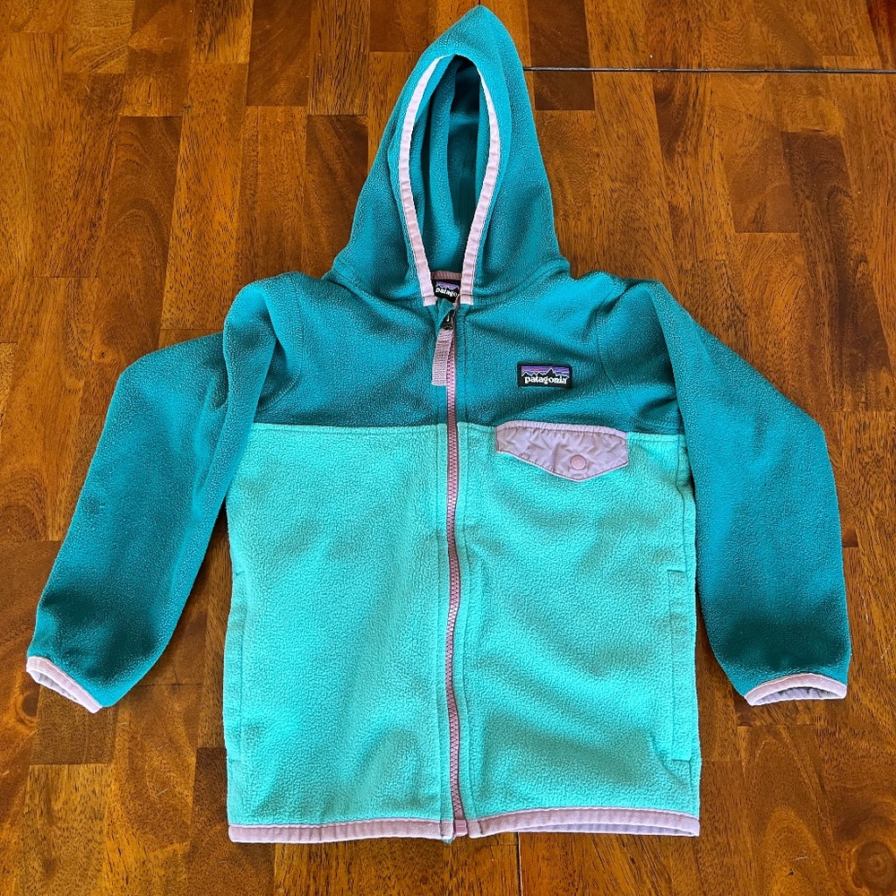 Patagonia baby Micro D baby snap T fleece jacket size 3T in teal and purple.